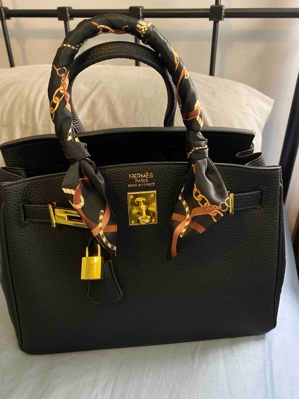 Black Leather Top-Handle Satchel with Gold Hardware